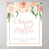 Diaper Raffle Pink Rose Floral Baby Shower Table Poster (Voorkant)