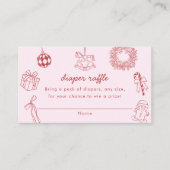 Diaper raffle red whimsical christmas winter girl informatiekaartje (Voorkant)