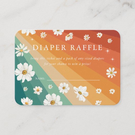 Diaper Raffle | Retro Daisy Rainbow-Baby shower Informatiekaartje (Voorkant)