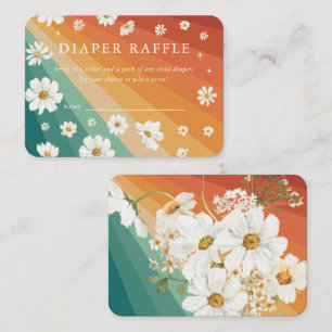 Diaper Raffle   Retro Daisy Rainbow-Baby shower Informatiekaartje