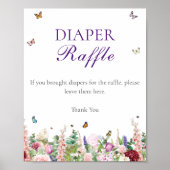 Diaper Raffle | Roze paarse bloemen en botervliege Poster (Voorkant)