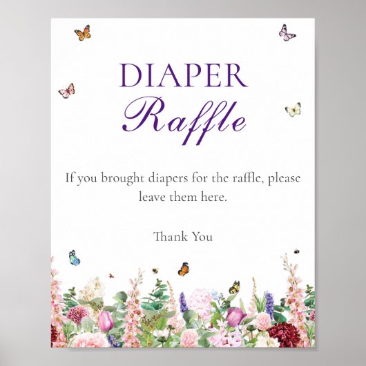 Diaper Raffle | Roze paarse bloemen en botervliege Poster (Voorkant)