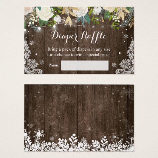 Diaper Raffle Rustic Wood Floral String Lights Visitekaartje (Voorkant /achterkant)