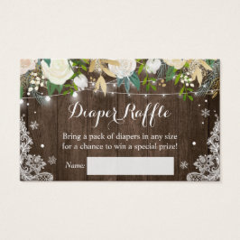 Diaper Raffle Rustic Wood Floral String Lights Visitekaartje