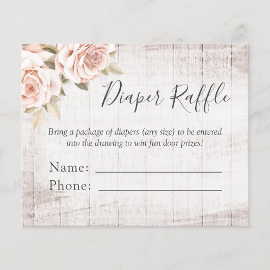 Diaper Raffle Rustige Rozen Baby shower Entry Card Flyer (Voorkant)