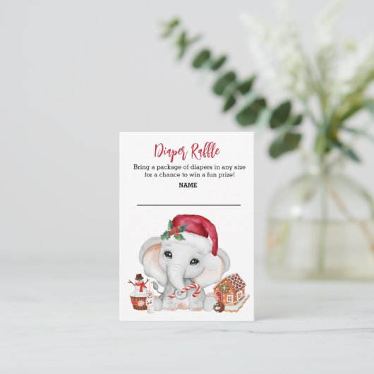 Diaper Raffle Santa Baby Elephant Cute Holiday Informatiekaartje (Staand voorkant)