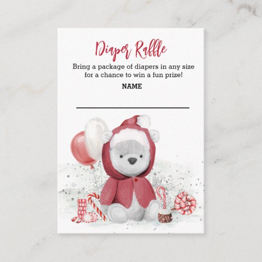 Diaper Raffle Santa Baby Polar Teddy Bear Informatiekaartje (Voorkant)