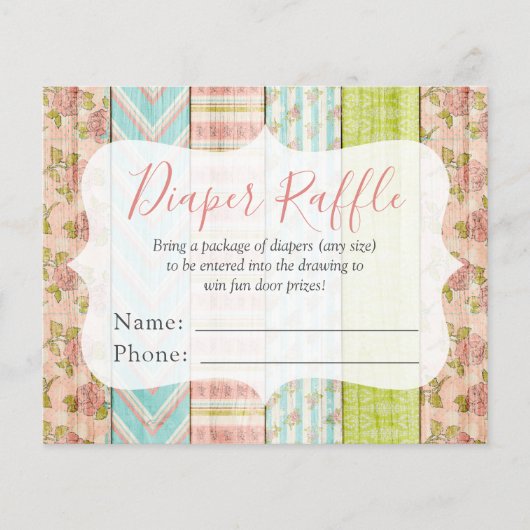 Diaper Raffle Shabby Rozen Baby shower Entry Kaart (Voorkant)