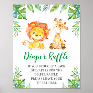 Diaper Raffle Sign Green Oerwoud Safari Baby showe Poster