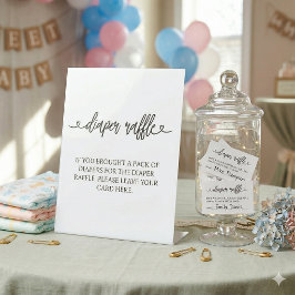 Diaper Raffle Sign Minimalist Baby Shower Sign Reclamebord Met Voetstuk