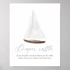 Diaper Raffle Sign Nautical Sailboat Baby shower Poster