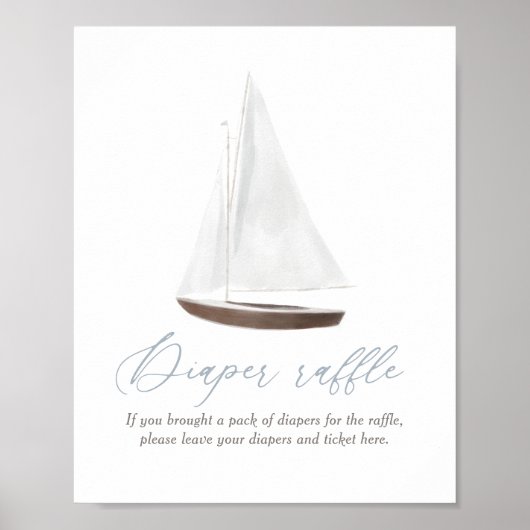 Diaper Raffle Sign Nautical Sailboat Baby shower Poster (Voorkant)