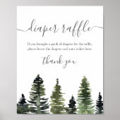 Diaper Raffle Sign Pine Trees Woodland Baby shower Poster (Voorkant)