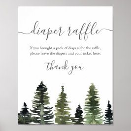 Diaper Raffle Sign Pine Trees Woodland Baby shower Poster