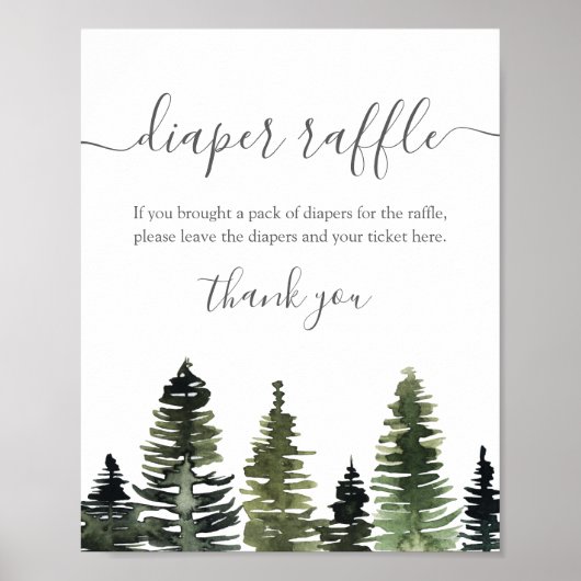 Diaper Raffle Sign Pine Trees Woodland Baby shower Poster (Voorkant)