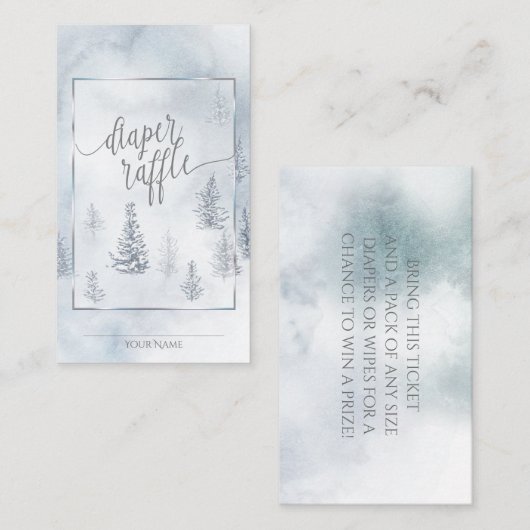 Diaper Raffle | Silver Blue Winter Wonderland Advieskaart (Voorkant / Achterkant)
