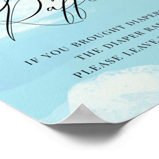 Diaper Raffle Sky Clouds Blue Baby shower Sign Poster (Hoek)