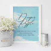 Diaper Raffle Sky Clouds Blue Baby shower Sign Poster