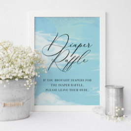 Diaper Raffle Sky Clouds Blue Baby shower Sign Poster
