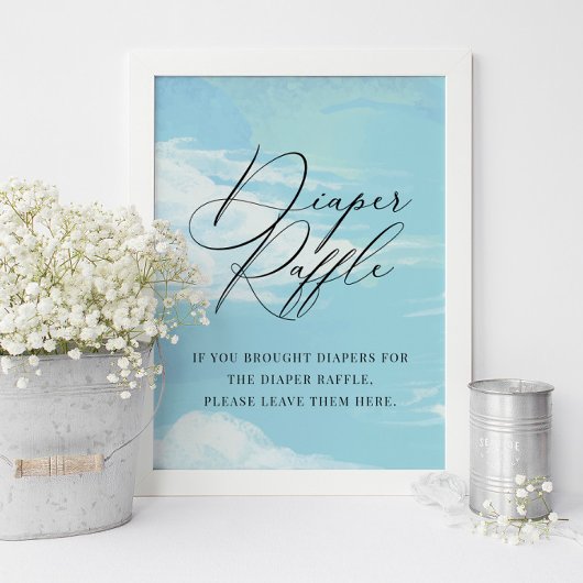 Diaper Raffle Sky Clouds Blue Baby shower Sign Poster