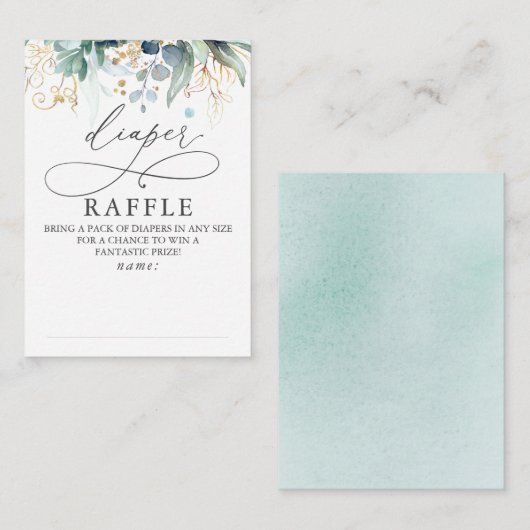 Diaper Raffle Soft Greenery Baby shower Ticket Informatiekaartje (Voorkant / Achterkant)