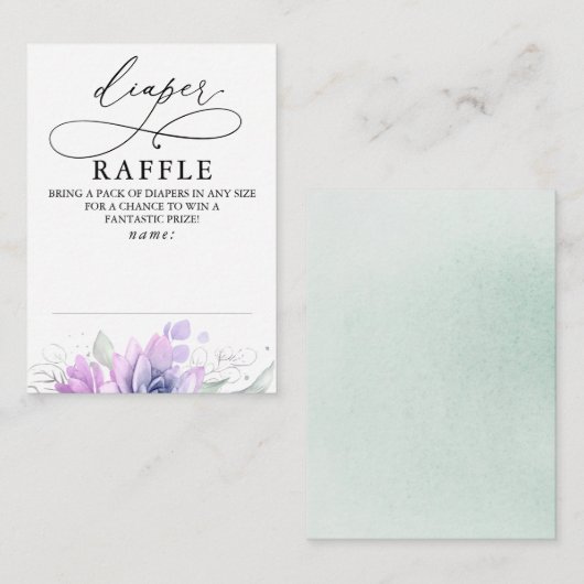 Diaper Raffle Soft Greenery Baby shower Ticket Informatiekaartje (Voorkant / Achterkant)