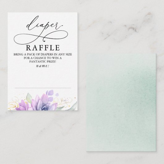 Diaper Raffle Soft Greenery Baby shower Ticket Informatiekaartje (Voorkant / Achterkant)