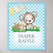 Diaper Raffle Table Teddy Bear Picnic Baby shower Poster (Voorkant)