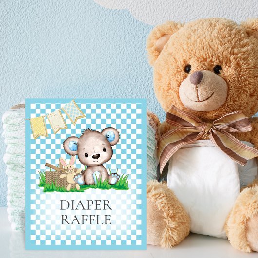 Diaper Raffle Table Teddy Bear Picnic Baby shower Poster