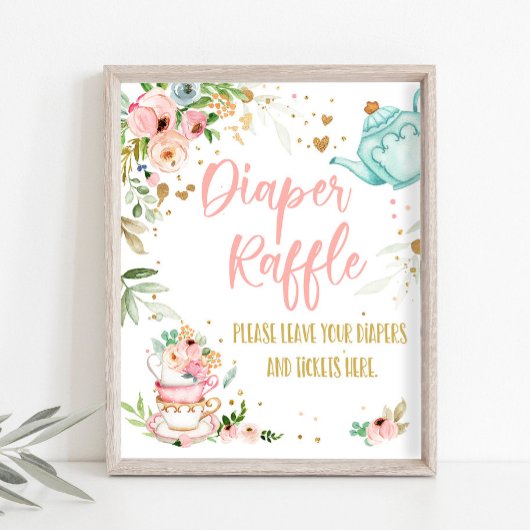 Diaper Raffle Tea Party Baby Brewing Baby Shower Poster