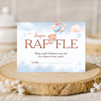 Diaper Raffle Teddy Bear Blue and Blush Baby Showe Informatiekaartje