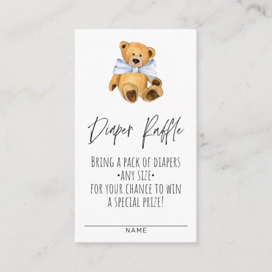 Diaper Raffle Teddy Bear Boy Baby shower Enclosure Informatiekaartje (Voorkant)