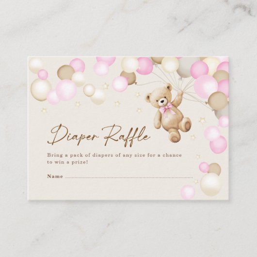 Diaper Raffle Teddy Bear Girl Baby Shower Informatiekaartje (Voorkant)