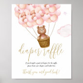 Diaper Raffle Teddy Bear Pink Baby shower Sign Poster (Voorkant)