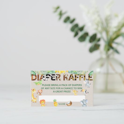 Diaper Raffle Ticket Baby shower Oerwoud Safari Informatiekaartje (Staand voorkant)