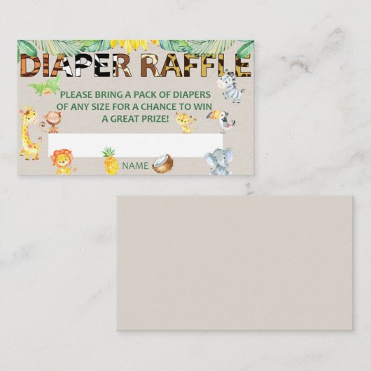 Diaper Raffle Ticket Baby shower Oerwoud Safari Informatiekaartje (Voorkant / Achterkant)