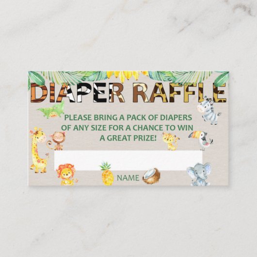 Diaper Raffle Ticket Baby shower Oerwoud Safari Informatiekaartje (Voorkant)