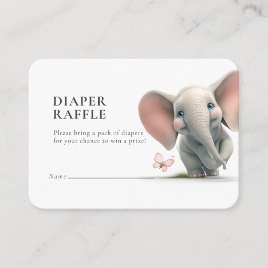 Diaper Raffle Ticket Elephant Blue Boy Informatiekaartje (Voorkant)