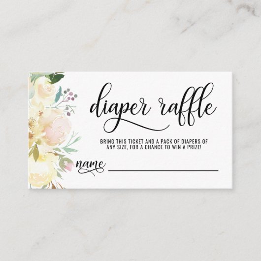 DIAPER RAFFLE Ticket Floral Roze Ivoor Baby shower Informatiekaartje (Voorkant)