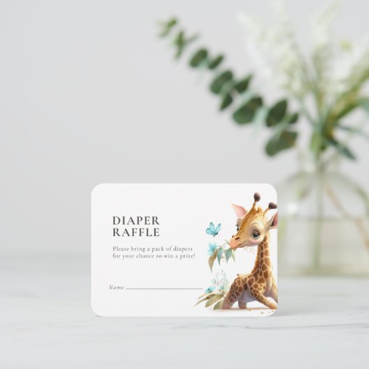 Diaper Raffle Ticket Giraffe Blue Boy Enclosure Informatiekaartje (Staand voorkant)