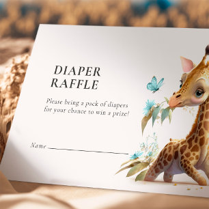 Diaper Raffle Ticket Giraffe Blue Boy Enclosure Informatiekaartje