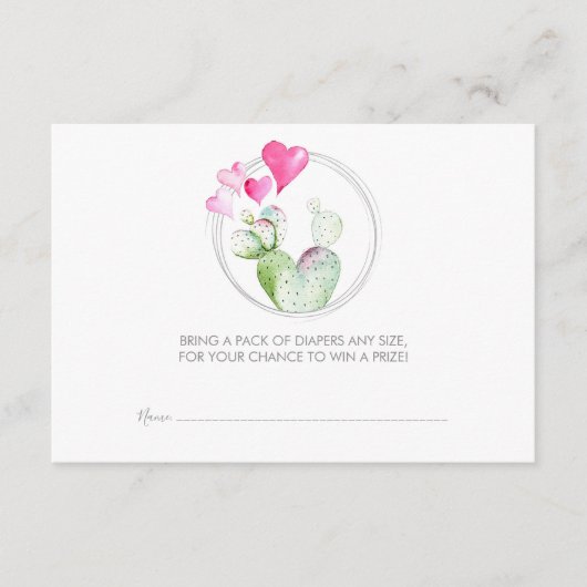 Diaper Raffle Ticket, kleine liefje Cactus Informatiekaartje (Voorkant)