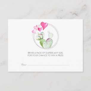 Diaper Raffle Ticket, kleine liefje Cactus Informatiekaartje
