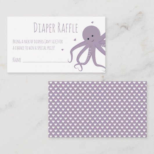 Diaper Raffle Ticket Paars Octopus Hearts Animal Informatiekaartje (Voorkant / Achterkant)