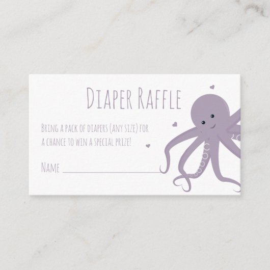 Diaper Raffle Ticket Paars Octopus Hearts Animal Informatiekaartje (Voorkant)