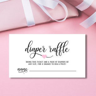 DIAPER RAFFLE Ticket Pink Heart Baby shower Informatiekaartje