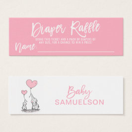 DIAPER RAFFLE Ticket Roze Olifant Baby shower Mini Visitekaartjes