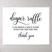 DIAPER RAFFLE Ticket SIGN Black White Baby shower Poster (Voorkant)