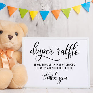 DIAPER RAFFLE Ticket SIGN Black White Baby shower Poster