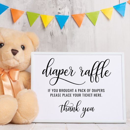DIAPER RAFFLE Ticket SIGN Black White Baby shower Poster